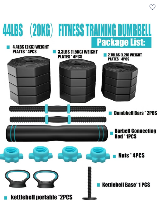 20KG Adjustable Octagonal Dumbbell Set with Connector Bar