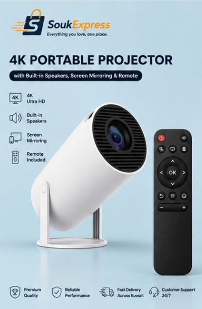Portable 1080P Smart Projector with WiFi & Screen Mirroring